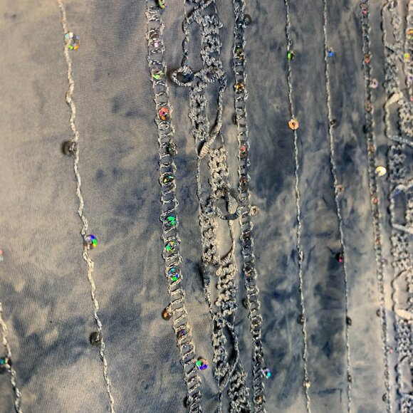 Only Nine Women Fairy Whimsical Waterfall Watercolor Sequin Open Cardigan L Blue - Picture 10 of 10